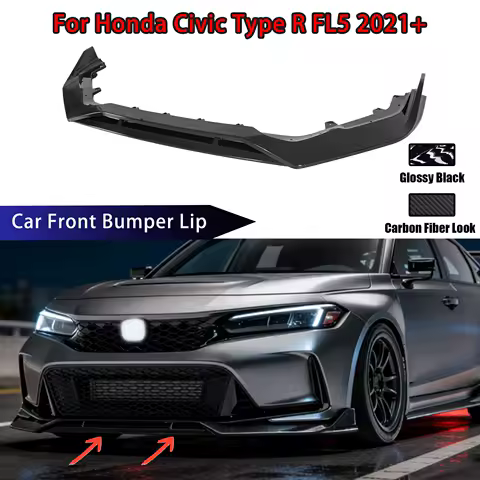 For Honda Civic Type R FL5 2021+ Front Bumper Lip Carbon Fiber Look Car Accessories Splitter Spoiler Body Kit Exterior Parts