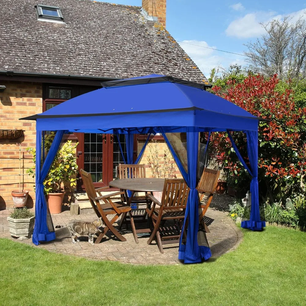 

11x11 Pop-up Instant Gazebo Tent with Mosquito Netting,with 121 Square Feet of Shade (blue), Outdoor Canopy Shelter
