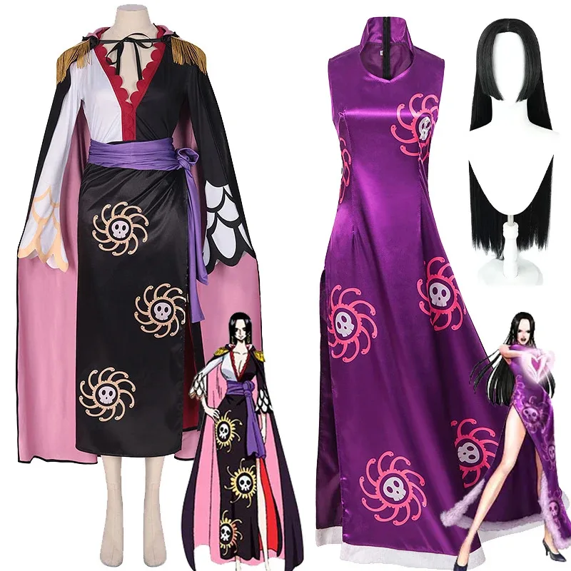Pelucas de disfraz de Reina de Anime Boa Hancock, vestido tipo kimono, capa Cheongsam, pendientes para mujer, traje de fiesta, espectáculo de escenario, juego de rol