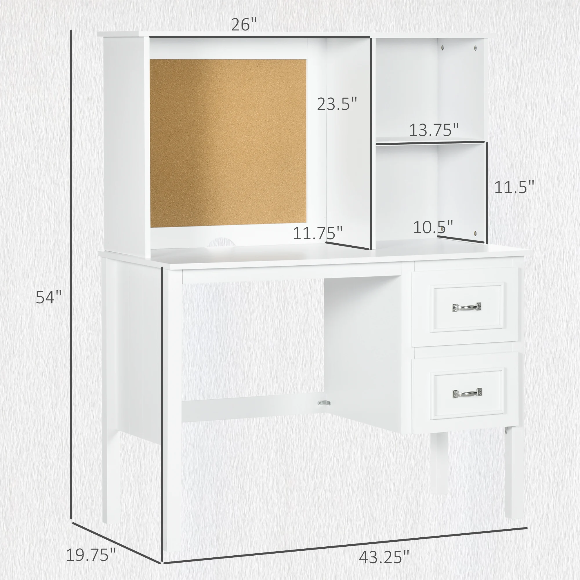 Homcom Computer Desk, Writing Desk with Shelves and Drawers, White