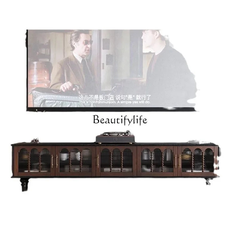 French solid wood telescopic TV cabinet living room small apartment Changhong glass side cabinet