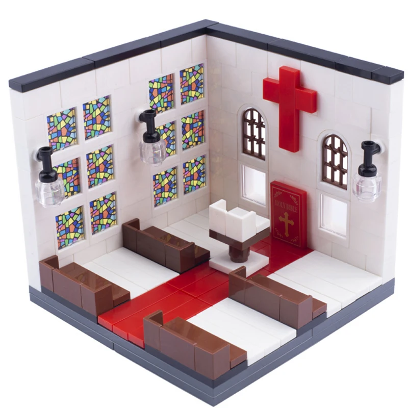 MOC City Scene Bathroom Building Block Toy Church Interior Decoration Doctor Wedding Accessories