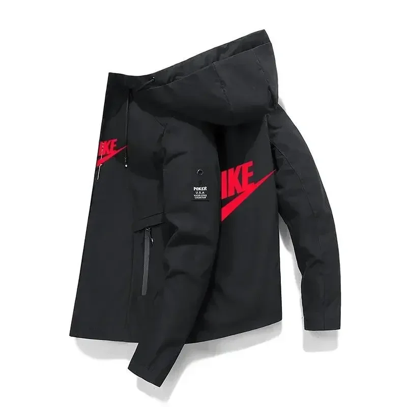 New spring autumn Men\'s Windproof waterproof Zipper Casual Fashionable High Quality Hooded Baseball print Outdoor Sports Jacket