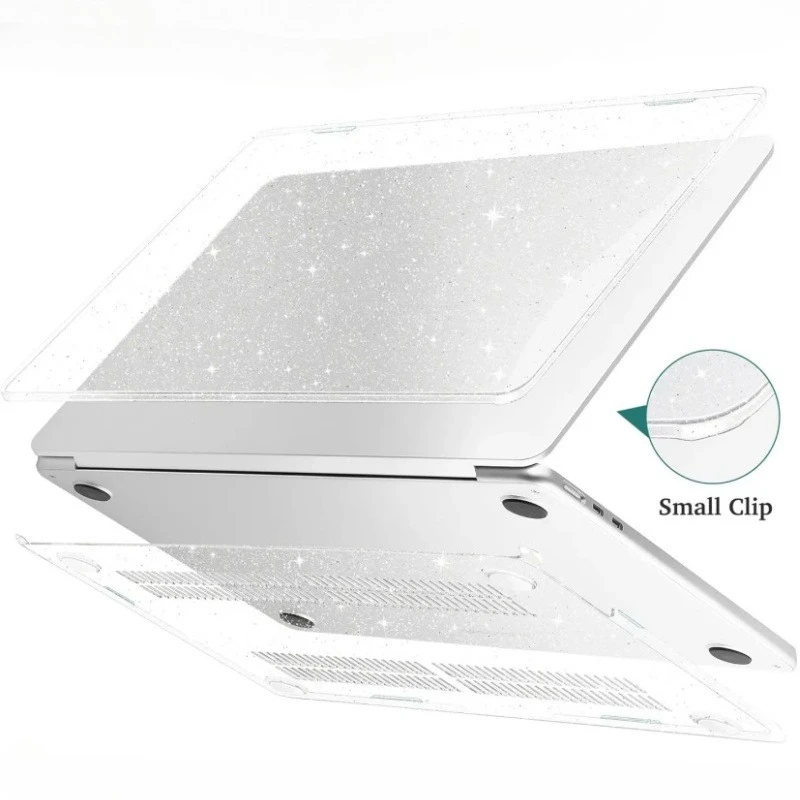 Laptop-Hülle für Macbook Neo 2026 Air 13,6 15 Pro 14 13 16 Zoll M5 M4 M3 M2 Chip A2681 A2337 A2338 Glitzer Schwarz Transparente Hartschale