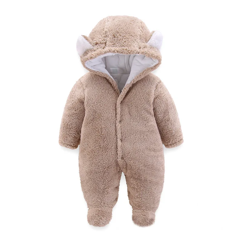 OLEKID 2024 Autumn Winter Newborn Baby Rompers Hooded Thick Warm Baby Girls Jumpsuit Toddler Boys Overalls Infant Fleece Outfit