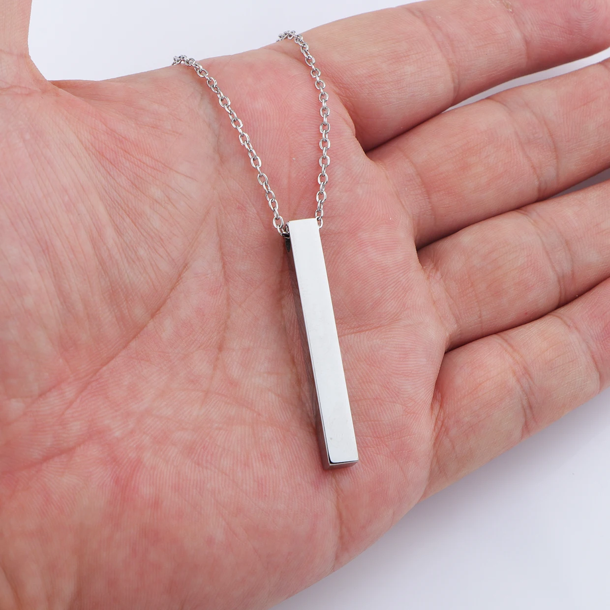 10pcs/lot Stainless Steel Blank Square Bar Necklace Mirror Polished 3D Rectangle Charms Pendant Necklace Men Women DIY Jewelry