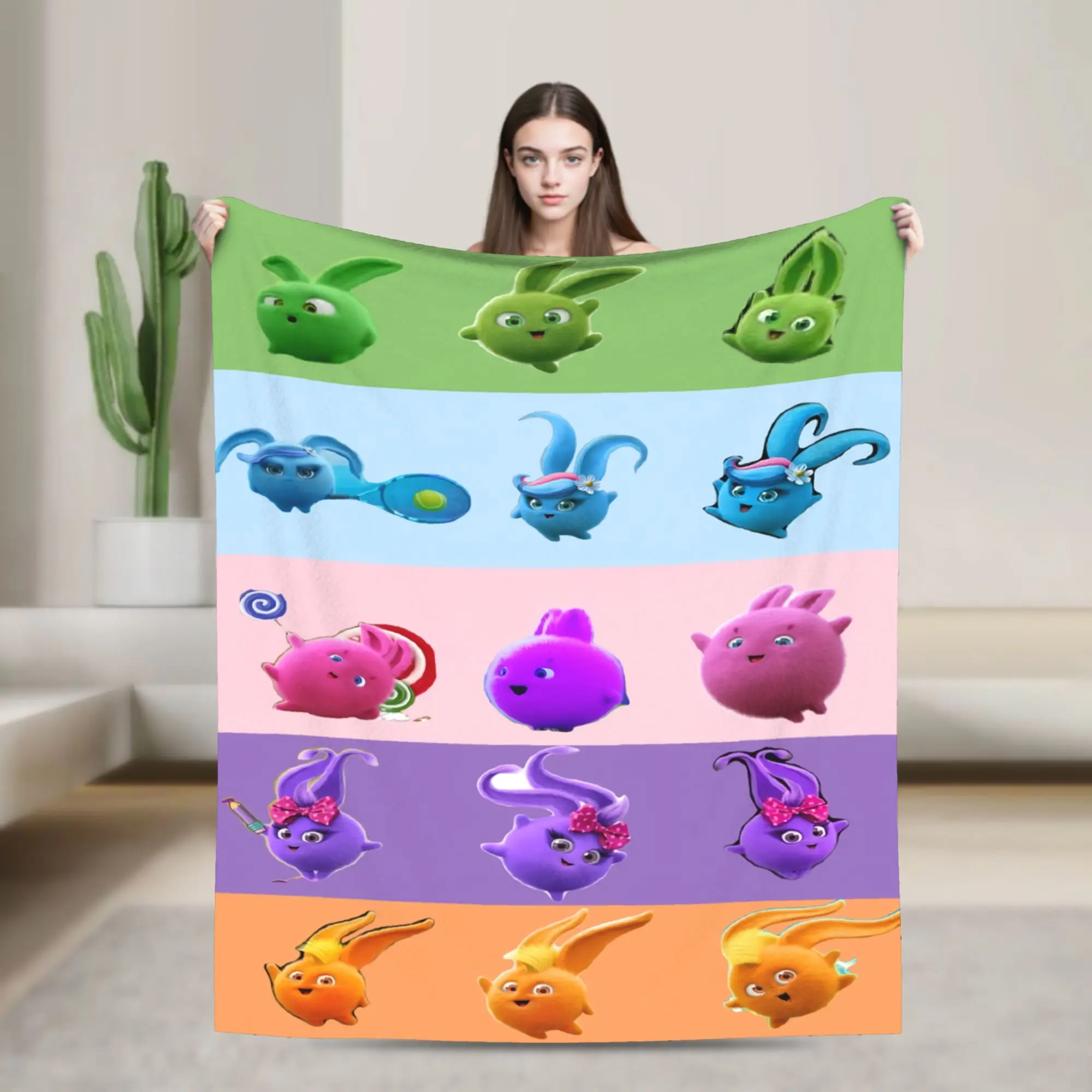 Sunny Bunnies Cartoon Blanket Shiny Big Boo Iris Hopper Turbo Flannel Funny Breathable Throw Blanket for Home Autumn/Winter