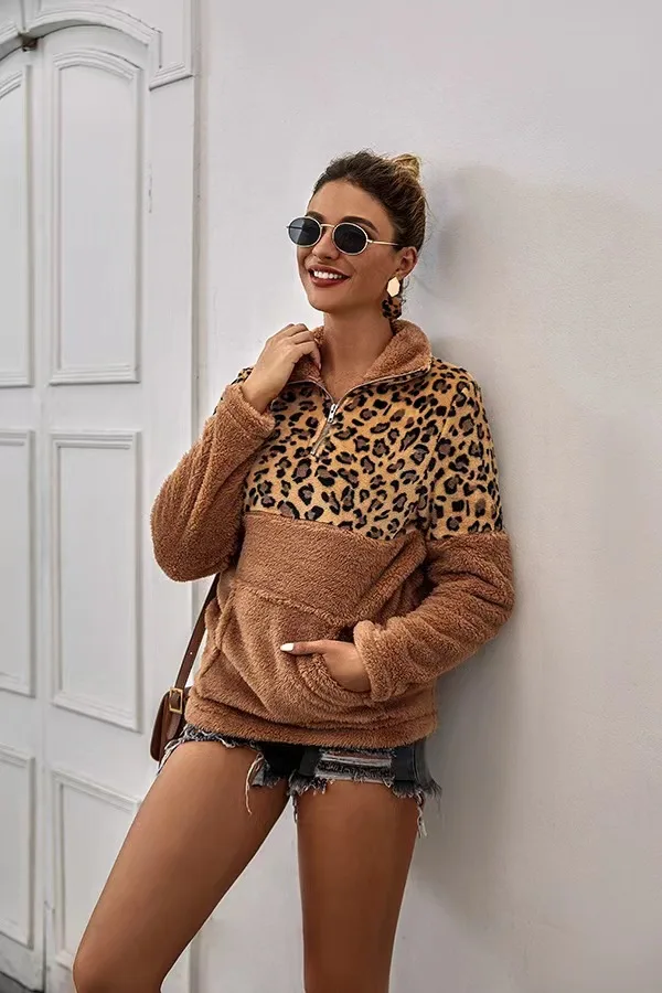 Fleece Pullover Hoodies Women Autumn Clothes Sexy Leopard Sweater Velvet 2024 New Lady White Hoodies 2Xl Big Size