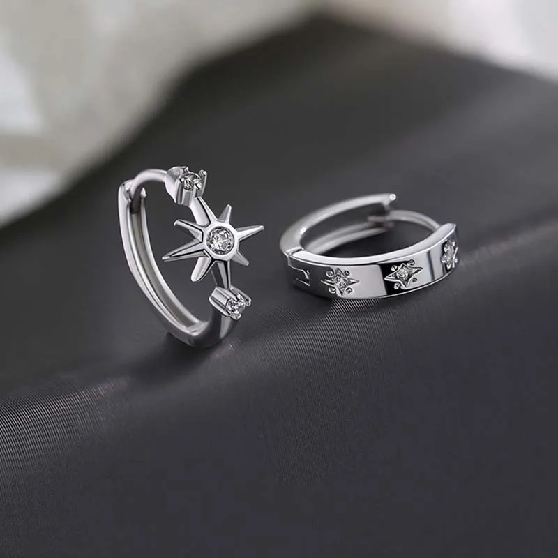 Real 925 Sterling Silver Jewelry Asymmetric Hexagram Hoop Earrings for Women Wedding Party Jewelry for Girls Friend Gift