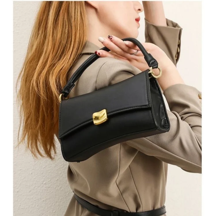 2026 Neue Quadratische Schultertaschen für Damen aus PU-Leder, Luxus-Designer-Handtaschen, Schwarze Umhängetasche mit Klappe und Verschluss – Detail 2