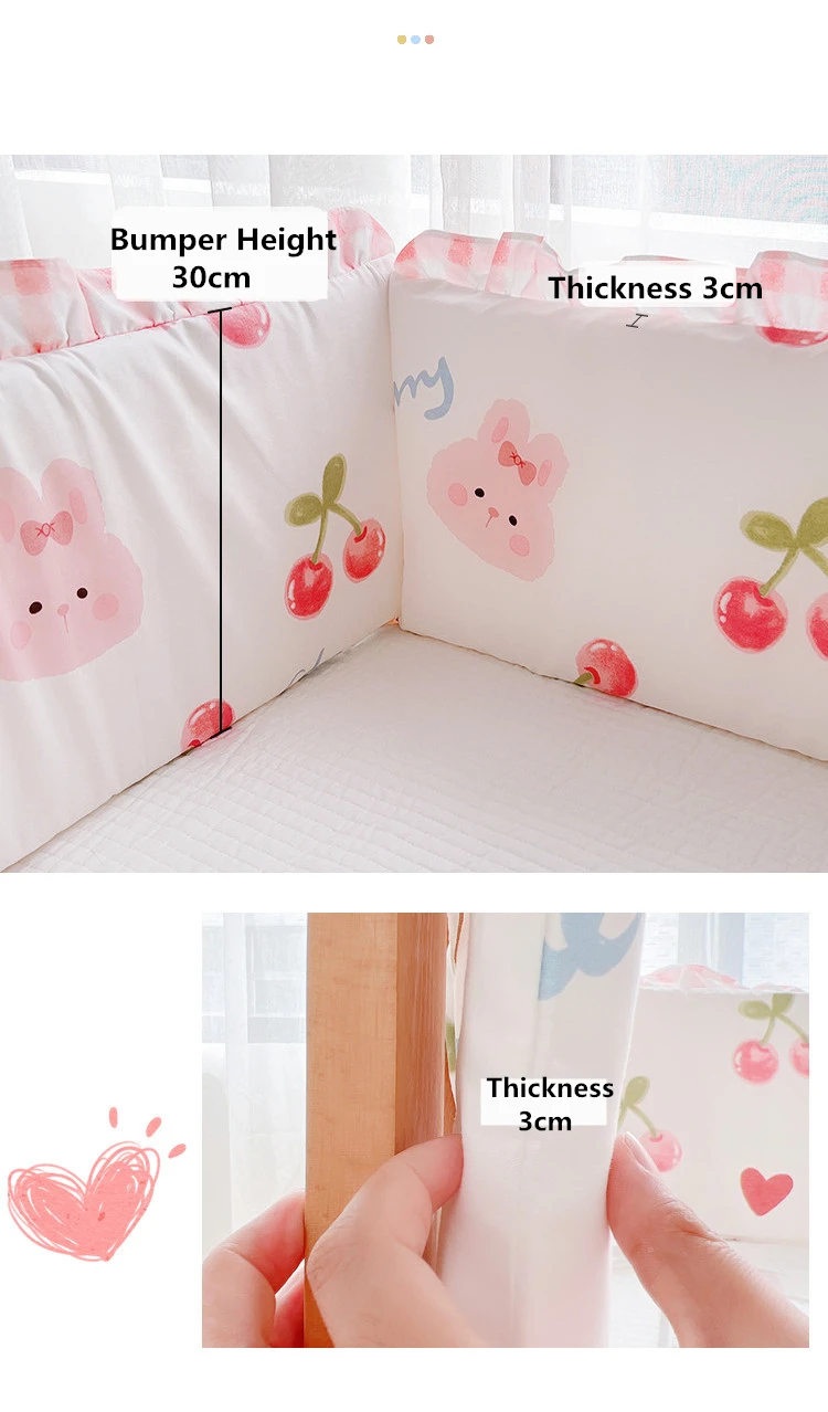 Cute Rabbit 100% Cotton Baby Crib Bedding Set Newborn Baby Bedding Set for Girls Boys Washable Cot Bed Linen 4 Bumpers+1 Sheet