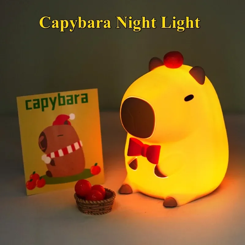 Cute Cartoon Capybara Night Light Silicone Animal Lamp USB Rechargeable Timing Dimming Sleep Night Lamp for Children\'s Gifts