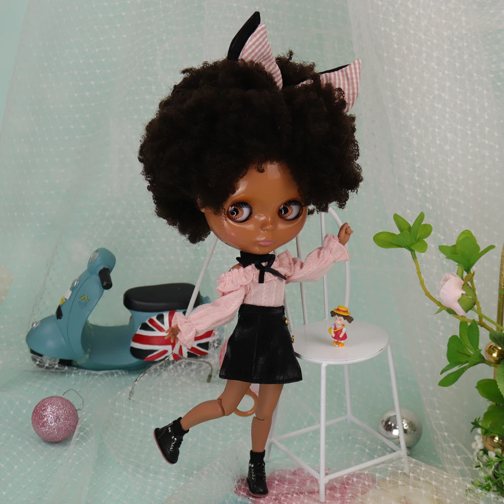 ICY DBS Blyth ตุ๊กตา Afro ผมเงินสายรุ้ง JOINT Body สีดำผิว1/6 BJD สาวอะนิเมะของขวัญ Ob24