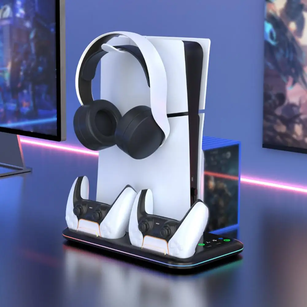 Indicateur de charge efficace, support vertical réglable avec chargeur de contrôleur pour PS5, base de console de jeu mince avec indicateur