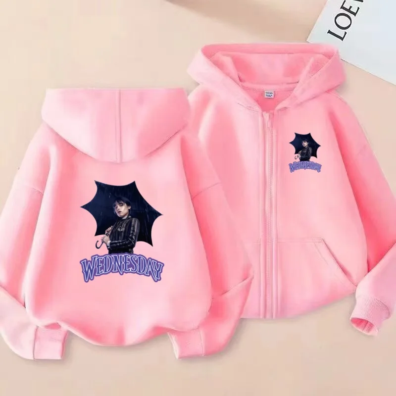 

Children Film Pretty girl print Sweatshirt Zipper Style Letter Pink Hoodie Fashion Cardigan Girls Boy 3-12Yrs Casual Loose Coat