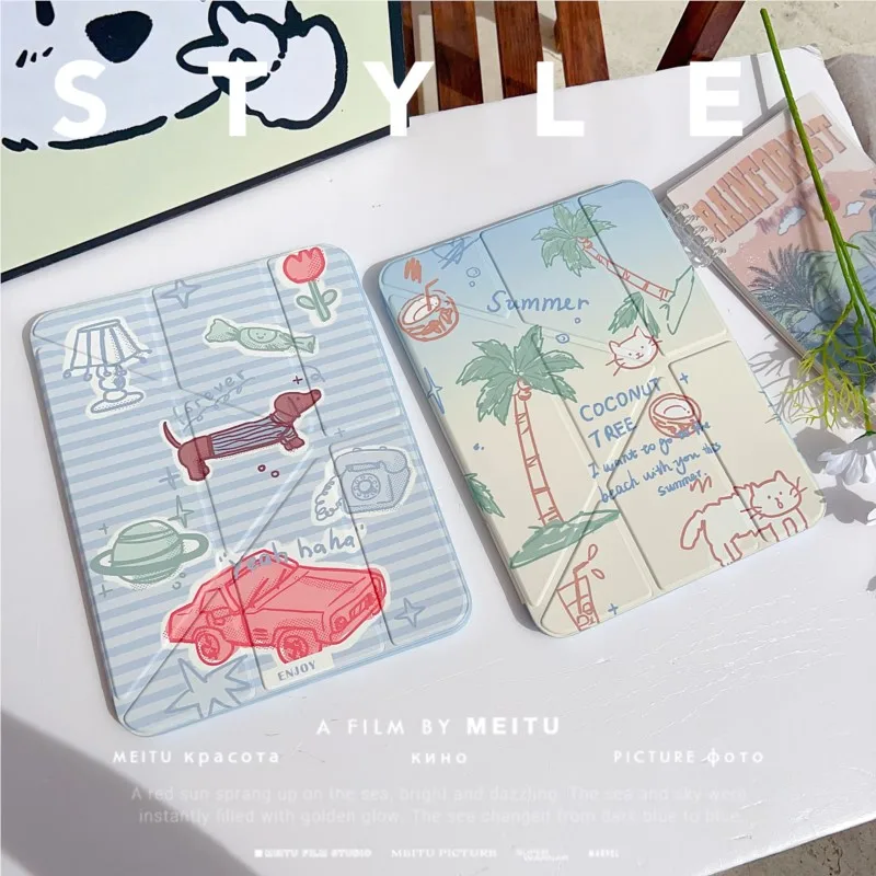 INS Pen Slot Cartoon Tablet Cover For iPad Mini Air 1/2/3/4/5/6/7th 8th 9th 10th 11th A16 M3 7.9