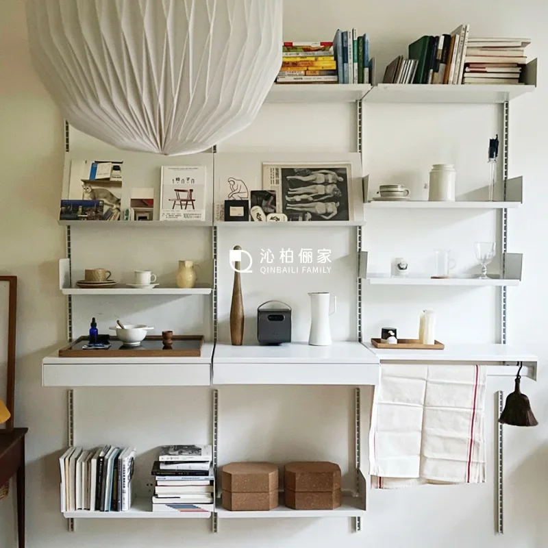 Simple whole wall track shelf combination multi-layer wall mounted metal storage bookshelf display cabinet decoration