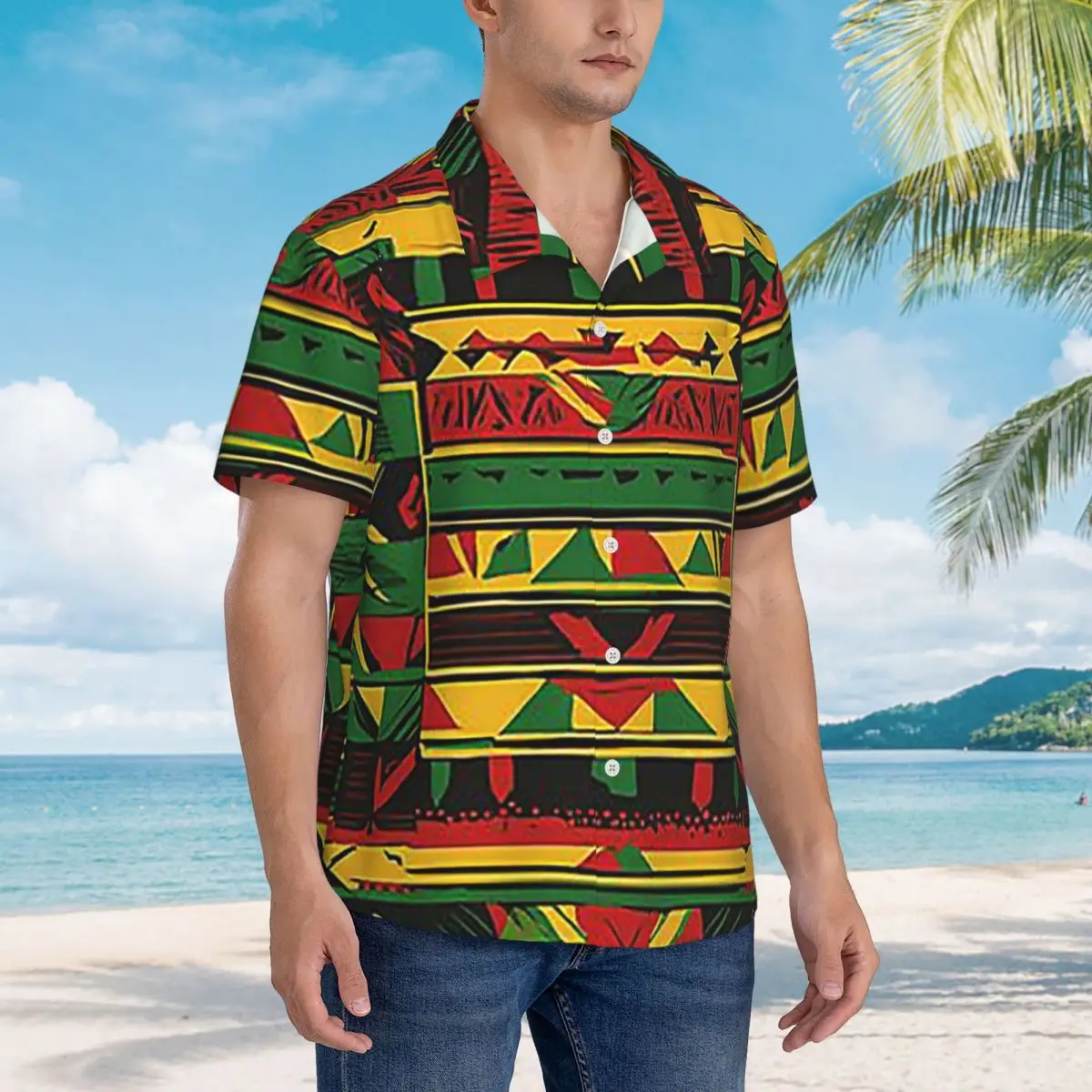 

Modern Rasta Patterns For Apparel Hawaiian Shirts Casual Men Short Sleeve Shirt for Summer Beach Men's Lapel Tops