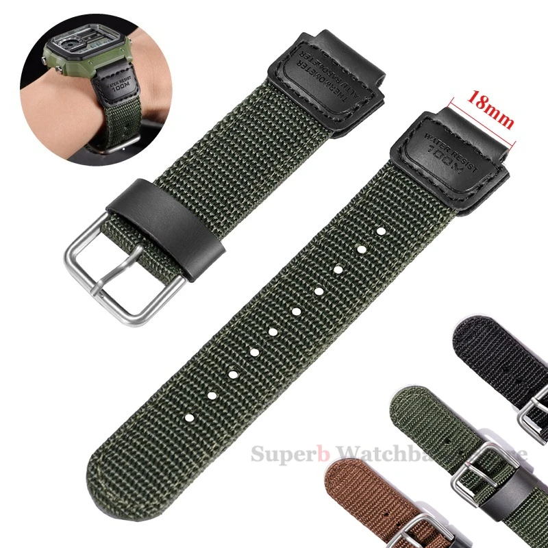 18 مللي متر حزام ساعة من النايلون ل كاسيو AE-1200 1300 AE-1000W F91W F84 AEQ-110W SGW-300H قماش الرياضة حزام ساعة رجالي اكسسوارات