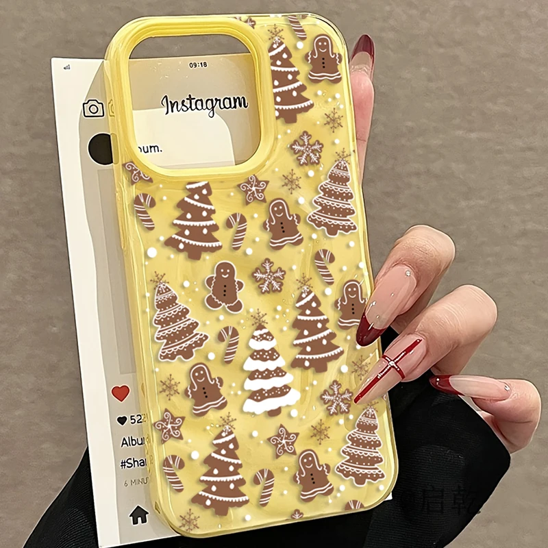 Christmas Gingerbread Man and Tree Pattern Phone Case for iPhone 16 17 15 11 12 13 14 Pro Max Plus 17 Air Shockproof Soft Cover - náhled 2