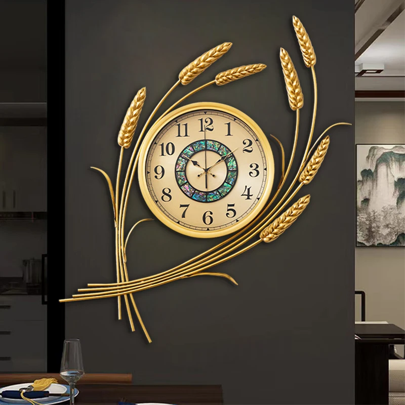 New Chinese wall clock Living room home fashion creative clock Brass atmospheric decorative clock High-end light luxury quartz c