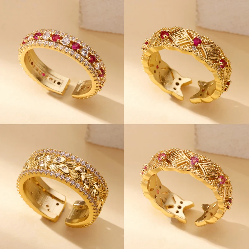 

Vintage Geometric Textured Rings for Women Open Adjustable Gold Color Chunky Finger Ring Aesthetic Wedding Fashion Jewelry Gift