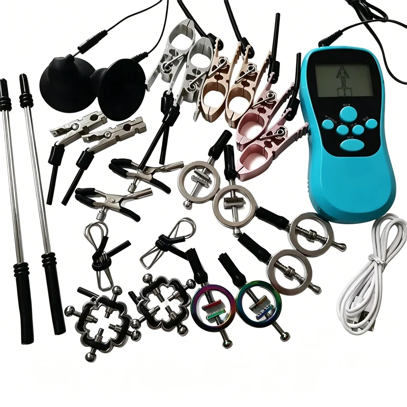 Metal Nipples Clamps Clitoris Labia Labium Clips Breast Sucker Pumps 8 Modes Electric Shock Adult Sex Toys for Women Men