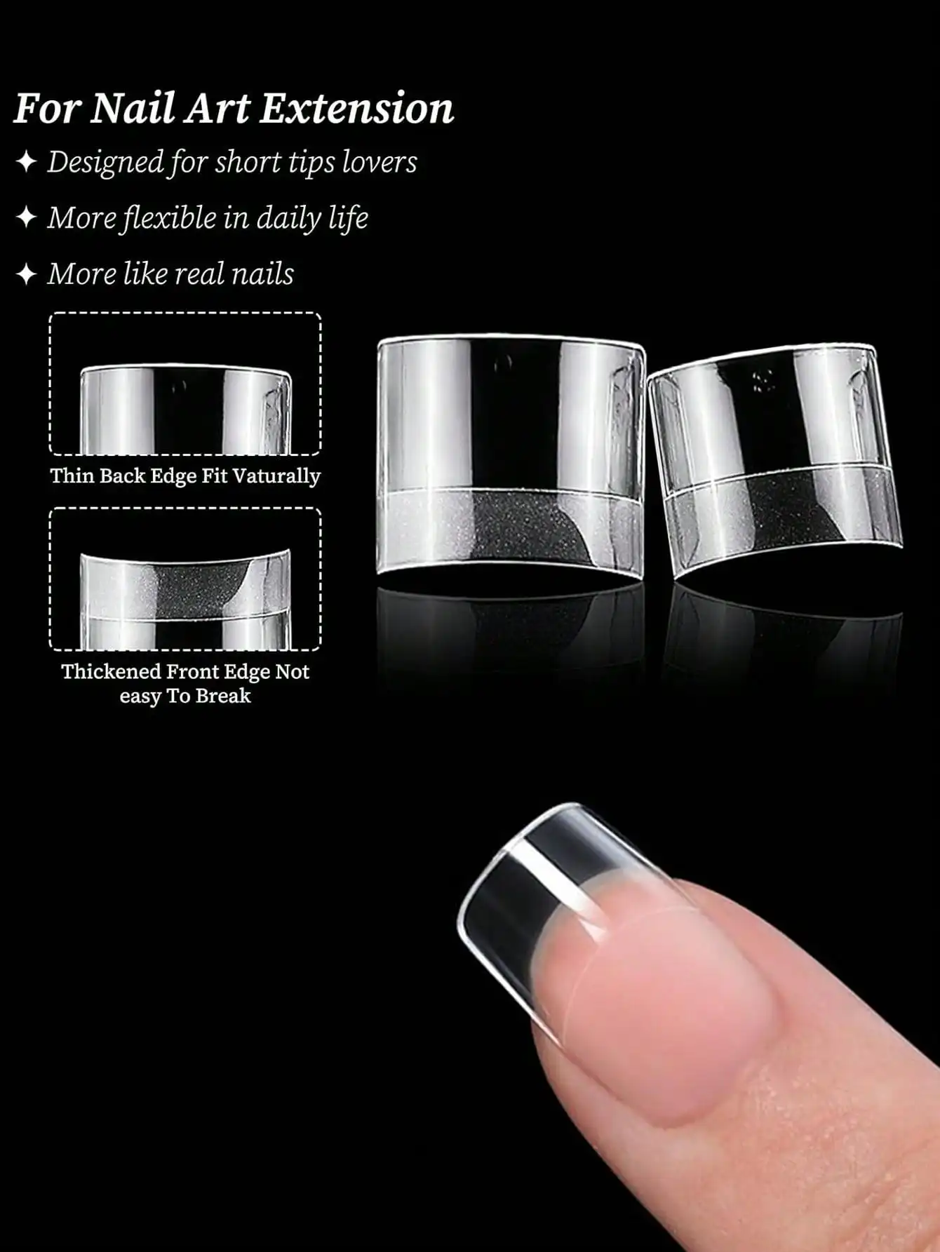 600Pcs/box Short Square False Nail Tips Clear Half Cover Nails Tip Pre-Filed Press on Fake Nails for Acrylic Nail Extension Man