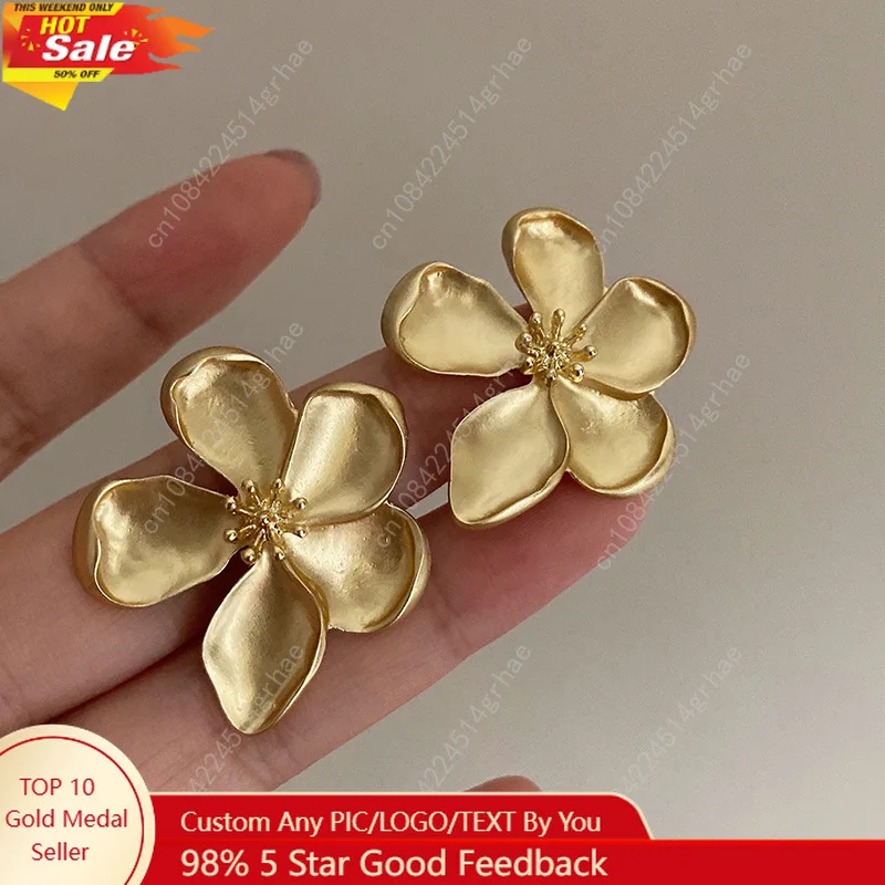 

Gold Color Matte Texture Metal Flower Retro Earrings for Women Girls Fashion Party Jewelry Gifts 2024