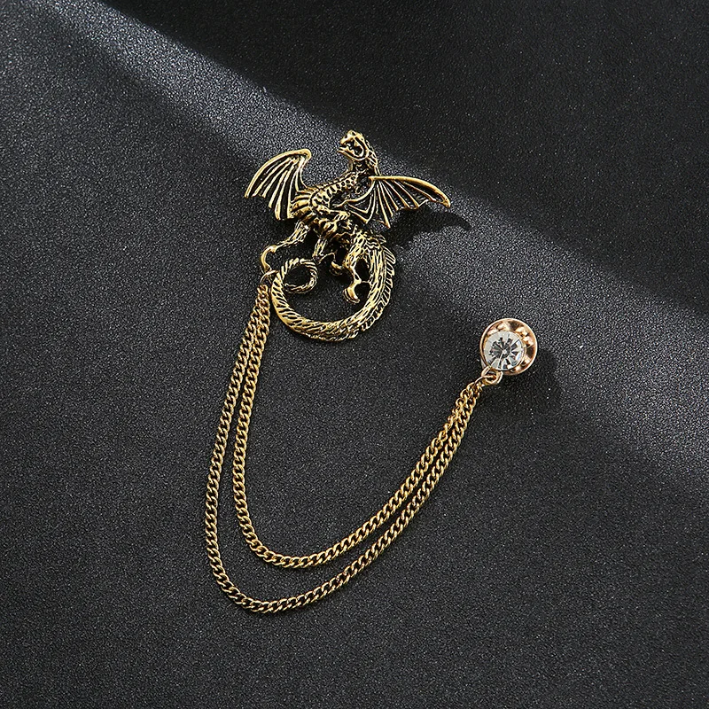 Koreanische Kristall Quaste Kette Broschen Tier Adler Anstecknadeln Drachen Abzeichen Vintage Schmuck Herren Anzug Kragen Pin Zubehör – Detail 1
