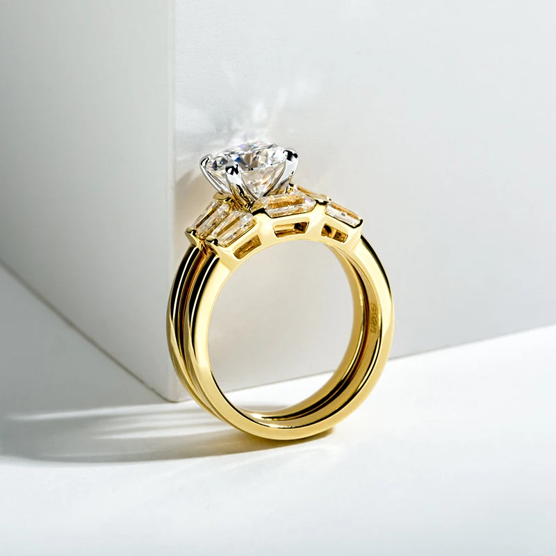 2 Carat All Moissanite Women 925 Sterling Silver Wedding Yellow Color Ring Sets Engagement  Jewelry