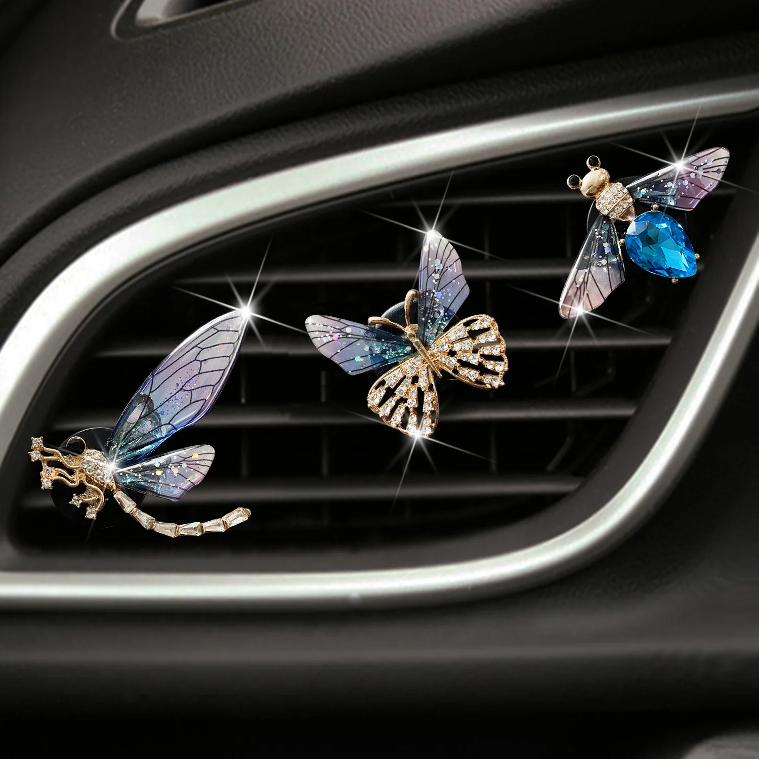 Butterfly Car Perfume Clip Dragonfly Shape Shiny Rhinestone Auto Air Outlet Freshener Perfume Clip for Car