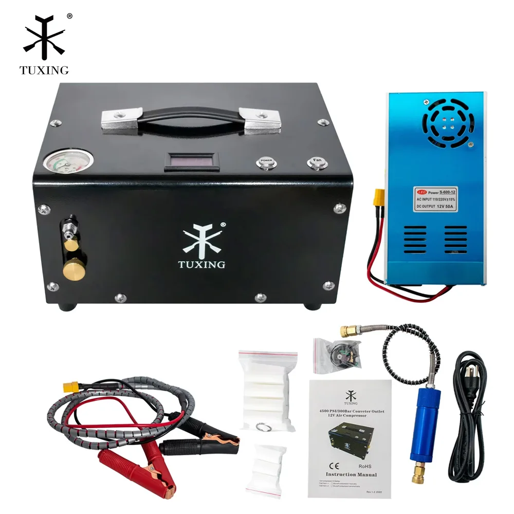 TUXING 4500Psi PCP Air Compressor 300Bar High Pressure Portable Compressor with Car 12V Power Supply for Scuba Diving Air Rifle