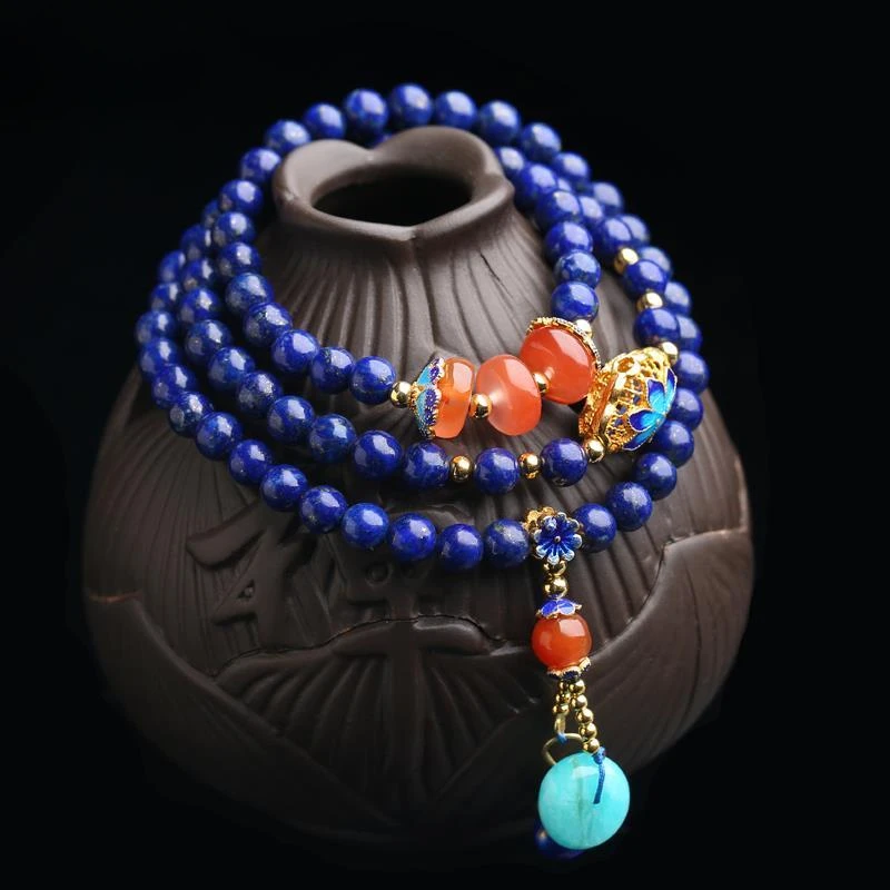

UMQ Natural Lapis Lazuli Bracelet 5a Sweater Chain Three-Circle Tassel Bracelet Birthday Gift for Mom