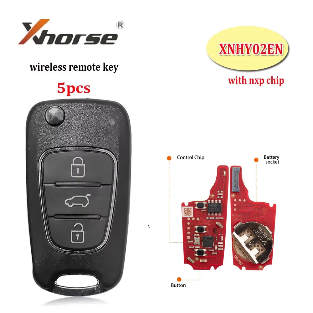 5pcs Xhorse XNHY22EN Wireless Remote Key 3 Buttons for KIA Hyundai 2nd Generation of XNHY02EN with NXP Chip Car Key for VVDI2
