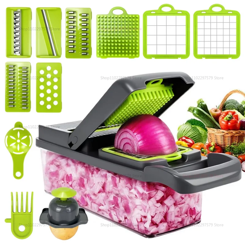 Multifunction 14/16 in1 Vegetable Slicer Cutter Shredder Slicer With Basket Fruit Potato Chopper Carrot Grater Kitchen Accessory
