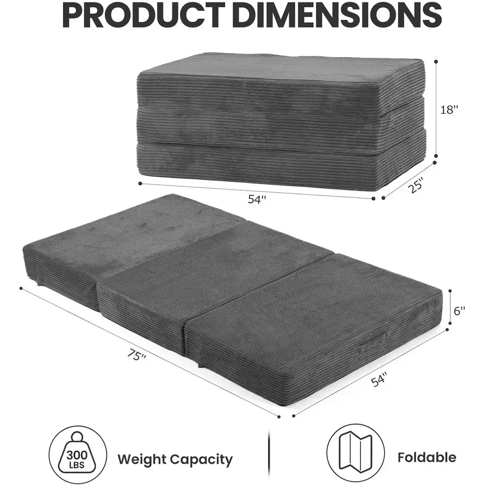 6-Inch Thick Convertible Sofa Bed with Removable Washable Corduroy Cover and Non-Slip Bottom, Ideal for Camping, Dorms