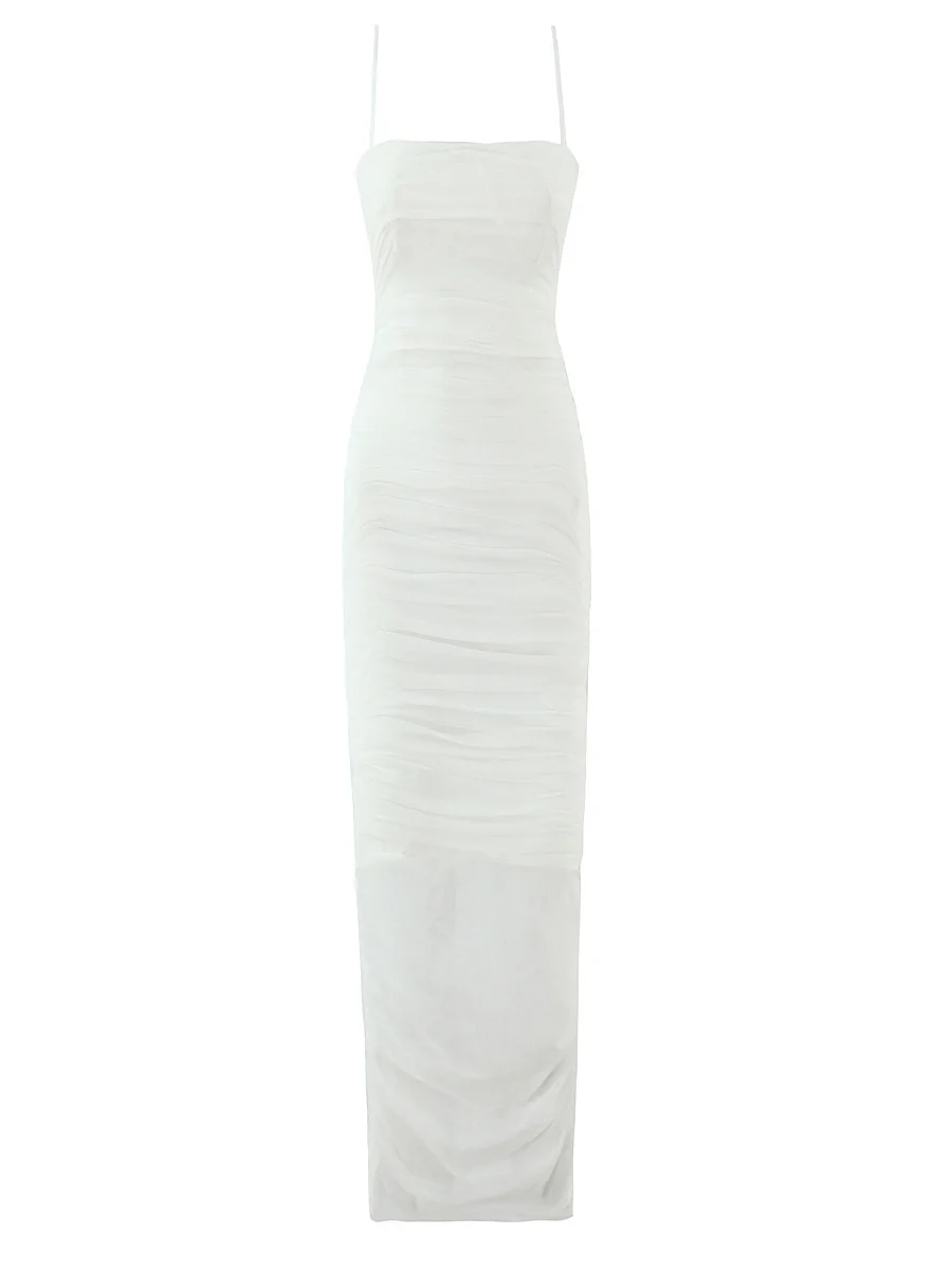 Vestido Bodycon F Sexy e Estiloso com Saia Envolvente de Malha Franzida, Cintura Franzida, Estilo Europeu, Fibra de Po...
