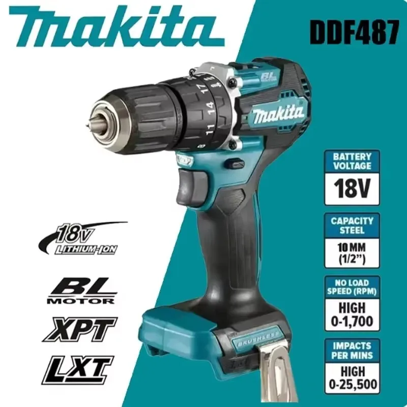 

Аккумуляторная ударная дрель-шуруповерт Makita DDF487 18В, 2026 года, с бесщеточным двигателем, регулируемой скоростью, электроинструмент