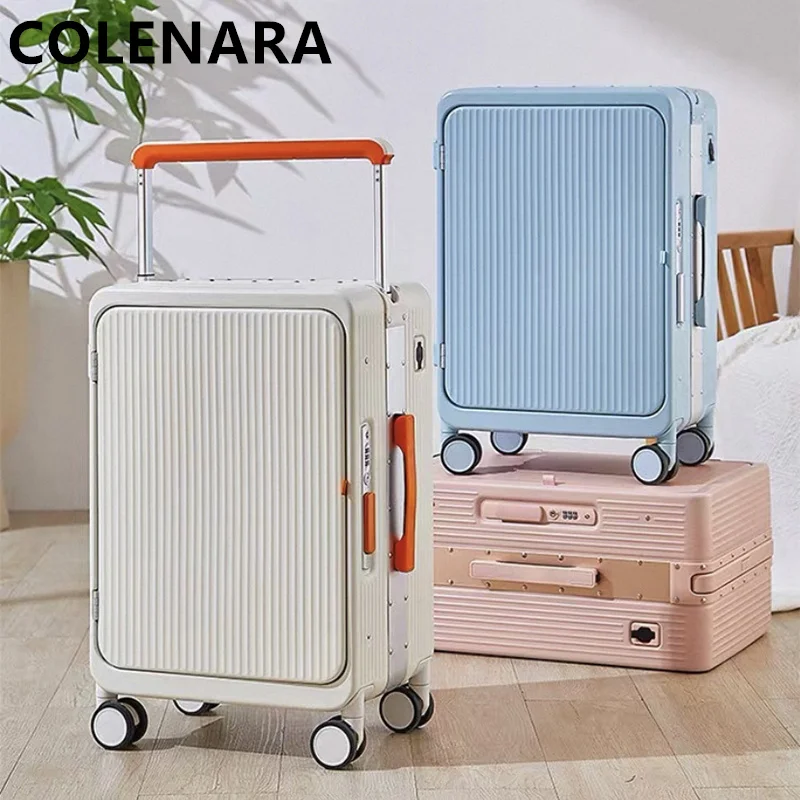COLENARA 20 Zoll Ladekoffer mit Aluminiumrahmen, 25 Zoll Frontöffnung Laptop-Trolley, Damen-Reisekoffer