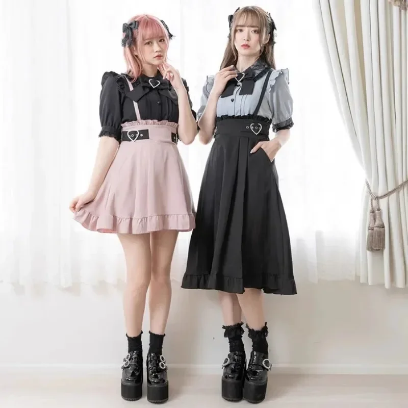 Saia Lolita de alta aparência de estilo de mina para meninas, estilo japonês, alça destacável, versátil, doce, fofo, comprimento médio