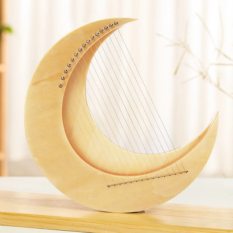 Hluru 15 Strings Lyre Harp Creative Moon Wood Finger Harp C Key Portable Professional Lyre Piano Beginner Stringed Instruments