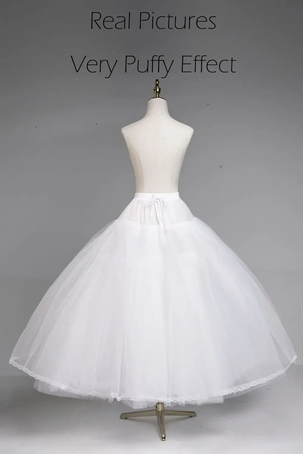 3 Layers Tulle Hoopless Petticoat Crinoline Underskirt for Bridal Wedding Dresses  White