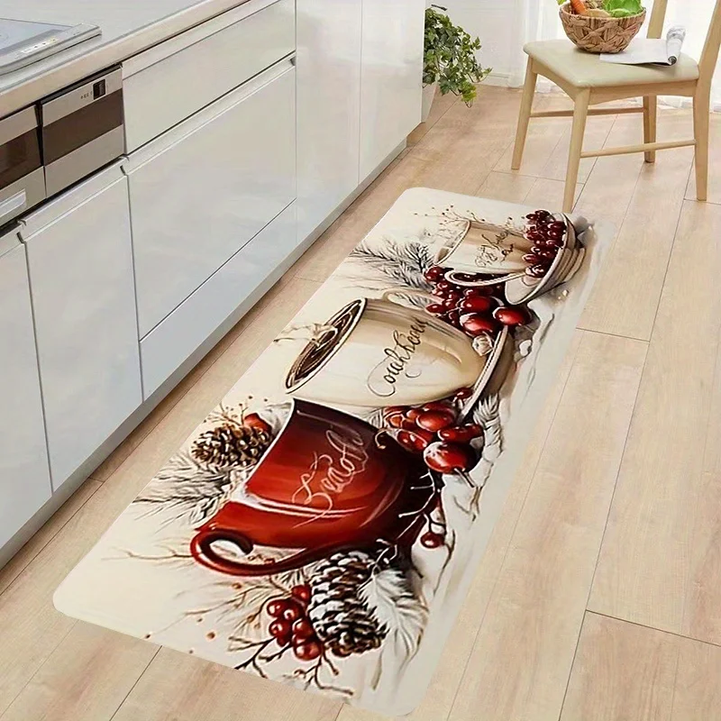 VIKAMA Autumn-Themed Decor Kitchen & Bathroom Floor Mats With Warm Candle Design, Flannel Rug for Entryway, Dining Area Carpet