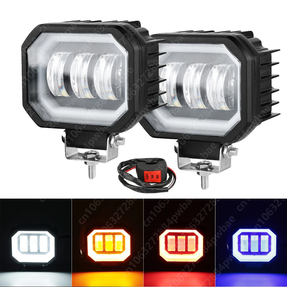 

80W Angel Eyes Motorcycle Spotlights Headlight Car LED Work Light 24V Waterproof For Offroad Truck Driving Automobile Accessorie