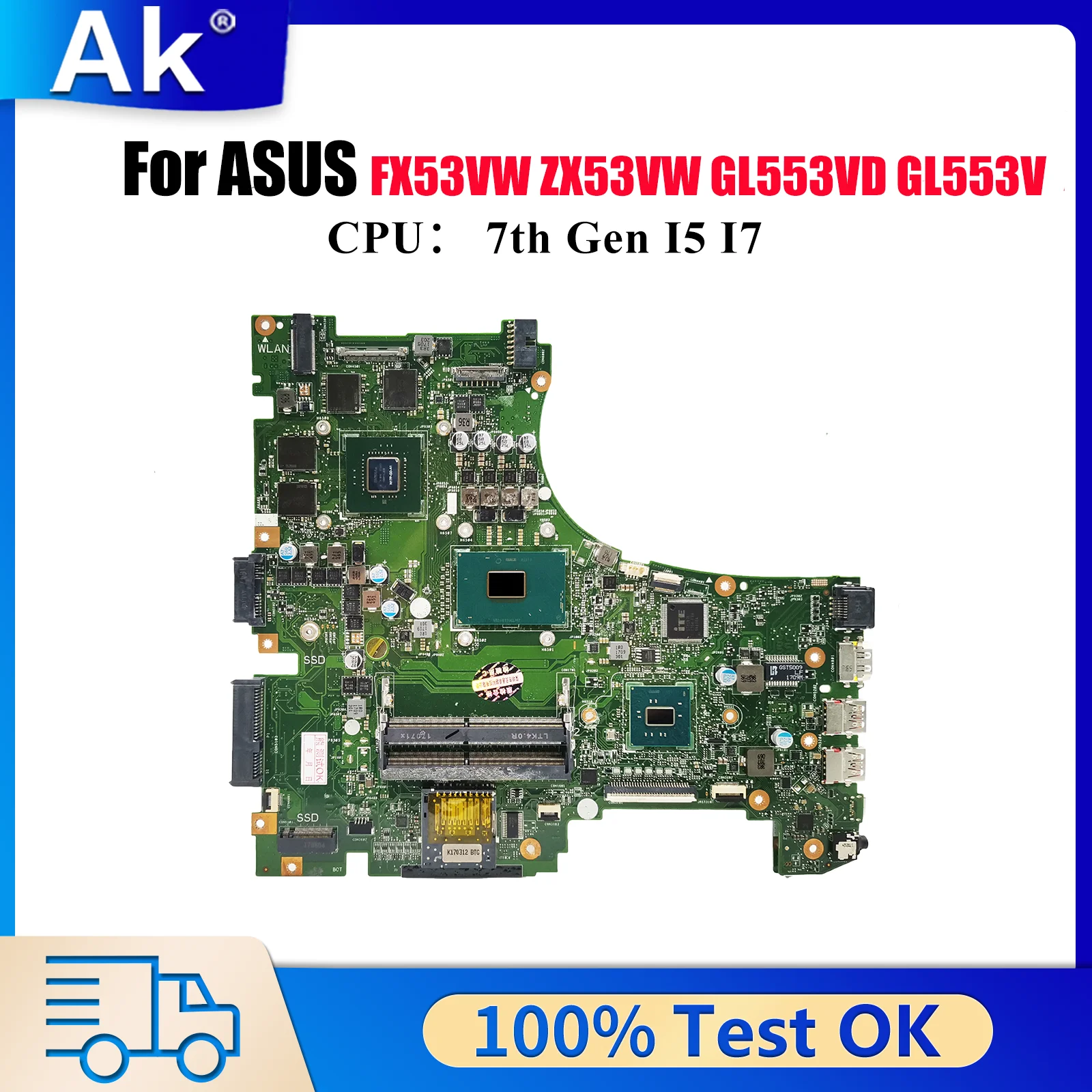 

Материнская плата для ноутбука GL553VD для ASUS ROG GL553V GL553VE GL553VD FZ53V ZX63V ZX53V ZX53VW FX53VW, материнская плата с процессором I5 I7, тест ОК