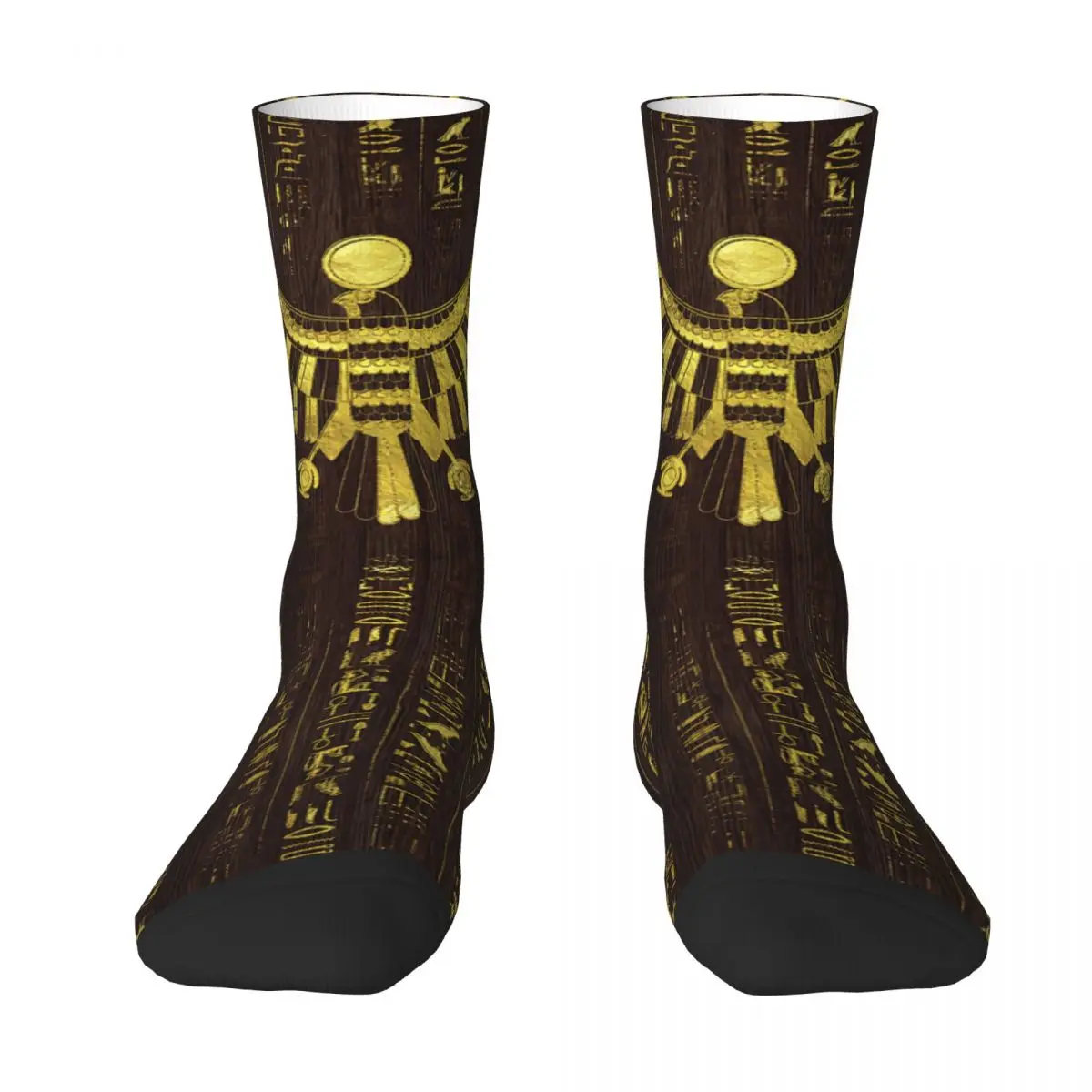 Goldene Ägyptischen Horus Falcon Und Hieroglyphen Auf Holz Erwachsene Socken Unisex socken, männer Socken frauen Socken