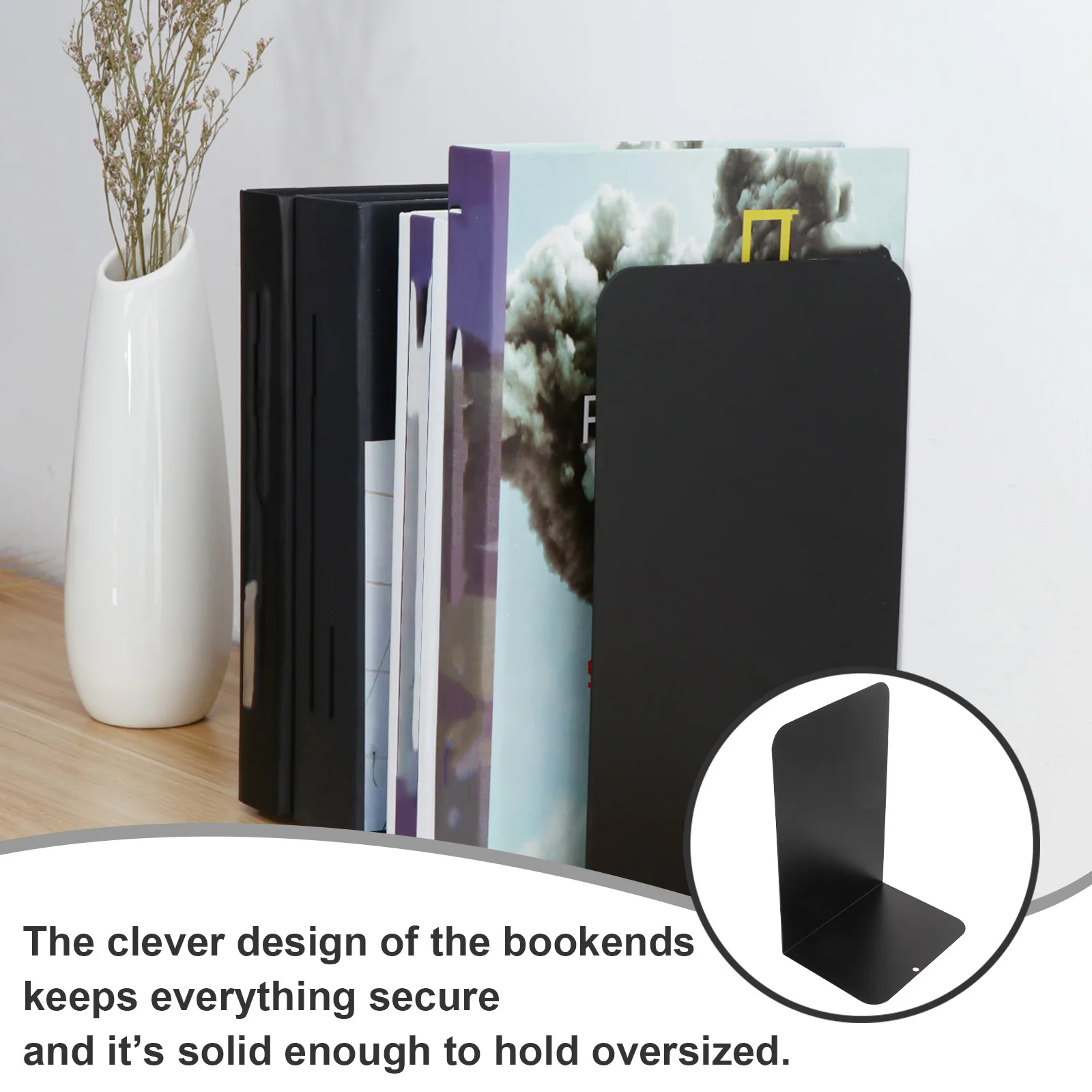 زوج واحد من حامل الكتب المعدني شديد التحمل والديكور بتصميم عصري أسود وقاعدة ثابتة ومضادة للانزلاق وحامل كتب آمن للكتب #6