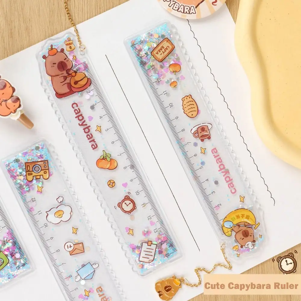

Симпатичная прямая линейка с капибарой, 15 см, измерительная линейка с зыбучим песком, мультяшная с подвеской, инструменты для рисования Straightedge