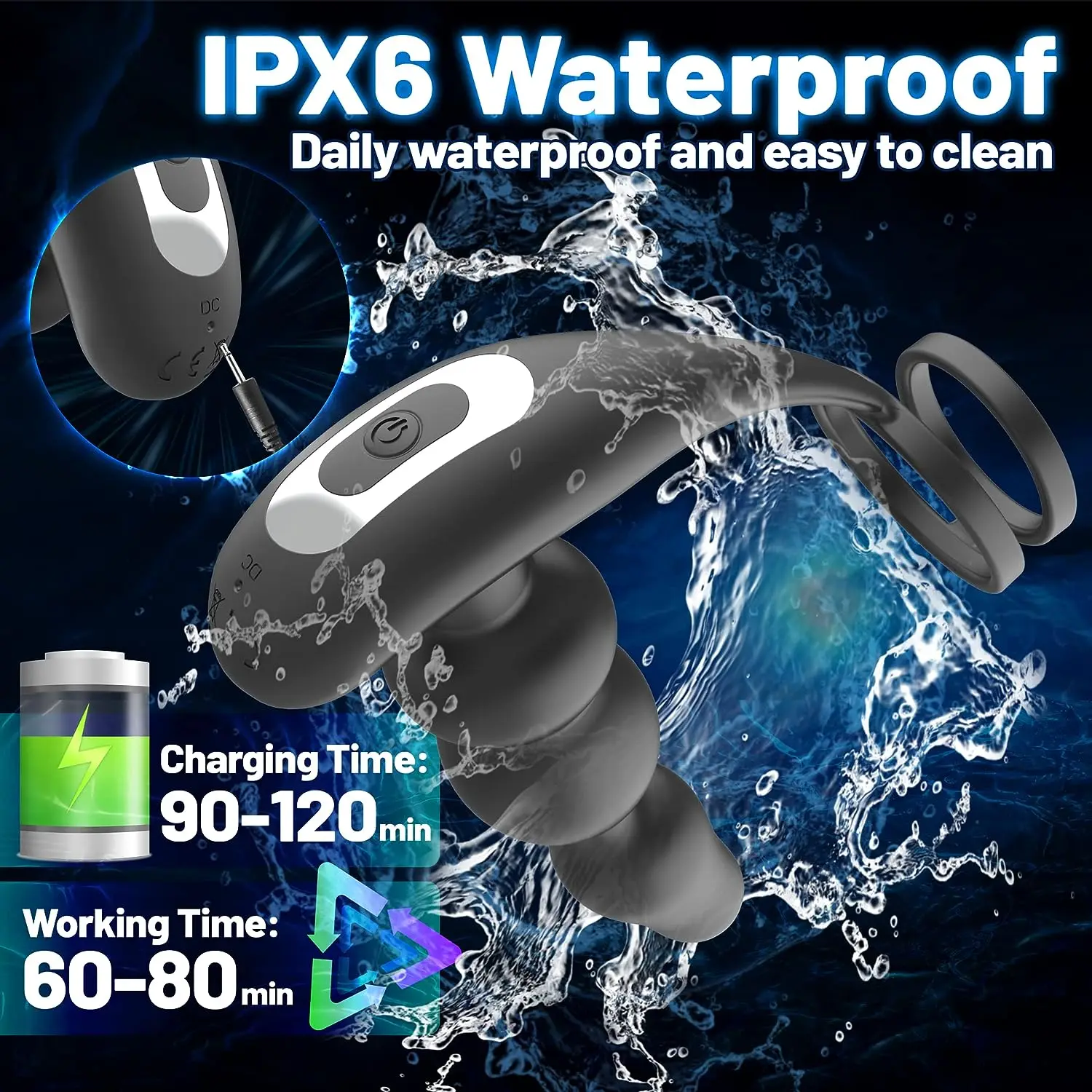 360° Rotating Prostate Massager Vibrating Dildo Anal Beads Vibrator with Penis Cock Ring Butt Plug Sex Toys for Men Gay Couple view 5